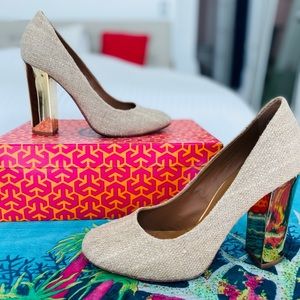 Tory Burch Madison 105mm Pump Burlap Size 8 1/2